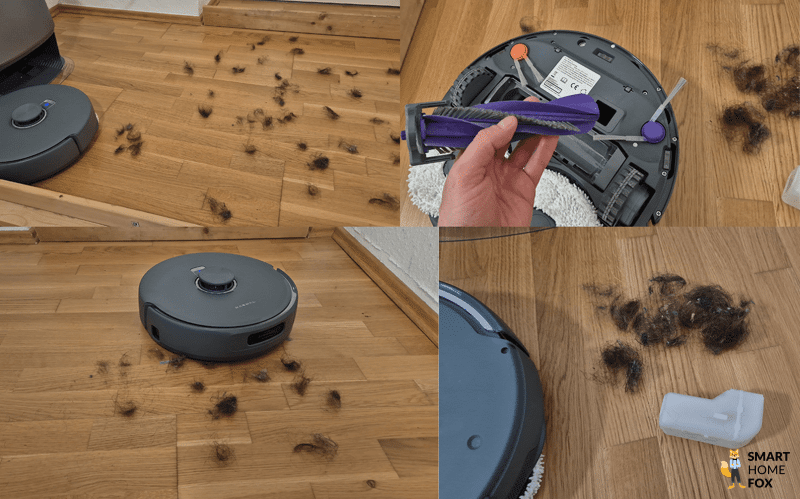 Nahaufnahme der Anti-Tangle-Bürsten nach dem Haar-Test mit langen Haaren.